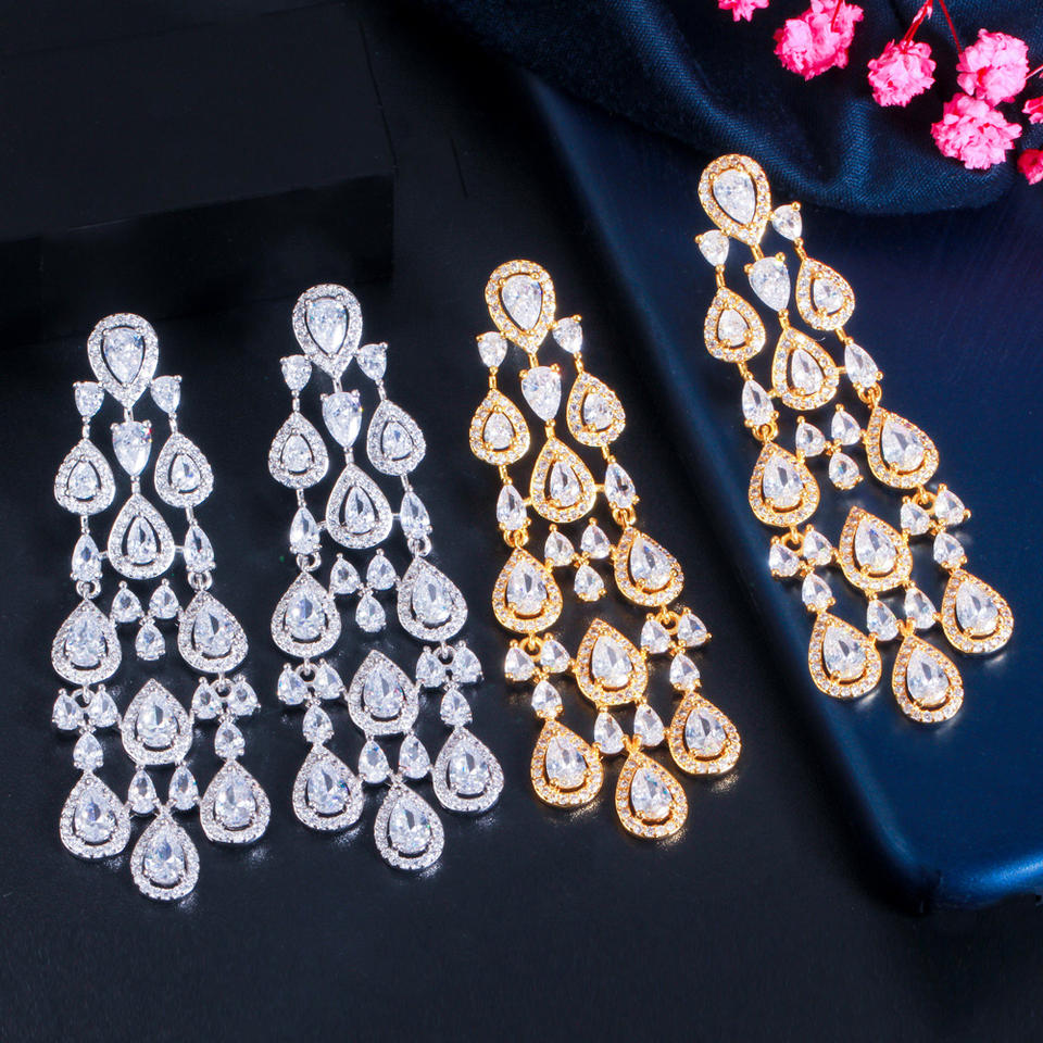 Water Drop Cubic Zirconia Tassel Earrings