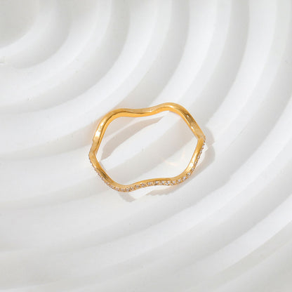 Waved CZ Half Pave Ring | 18K Gold Plated