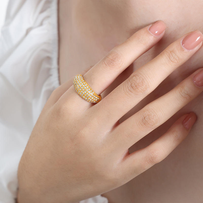 Micro Pave CZ Dome Ring | 18K Gold Plated