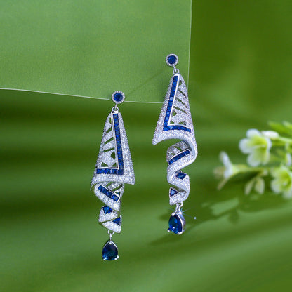 Blue Long Dangle Earrings | Cubic Zirconia