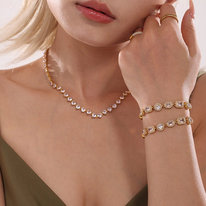 Oval Rectangle CZ Pave Bracelet  | 18K Gold Plated