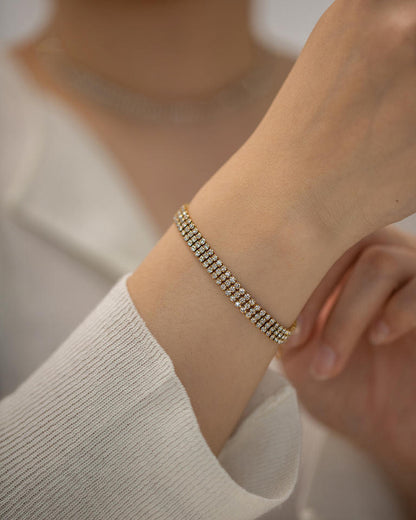 Three Lines Cubic Zirconia Tennis Necklace & Bracelet