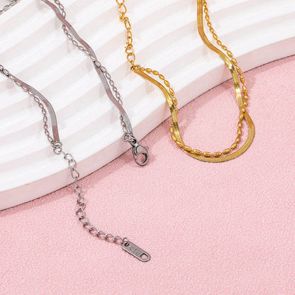 Double-Layer Bead Snake Chain Anklet | 18K Gold Plated
