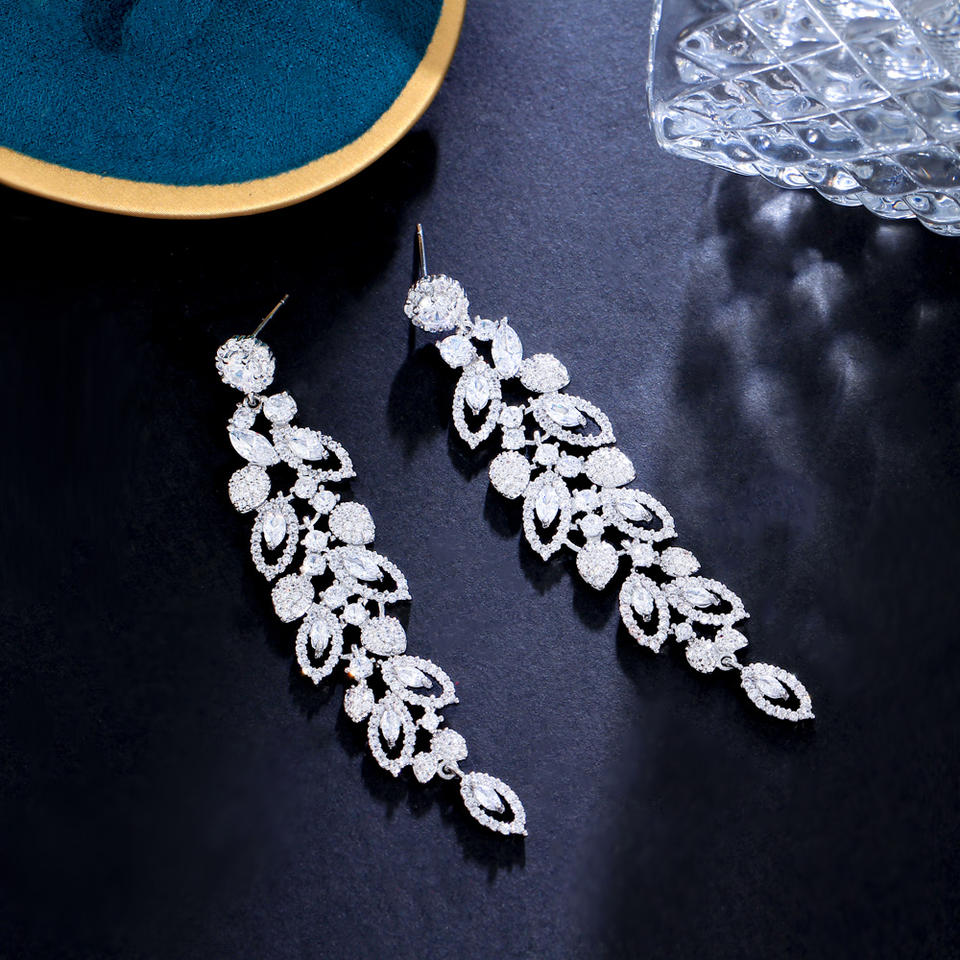 Leaf Style Cubic Zirconia Dangle Earrings