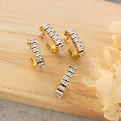 Crystal Pave 18K Gold Plated Hoop Earrings