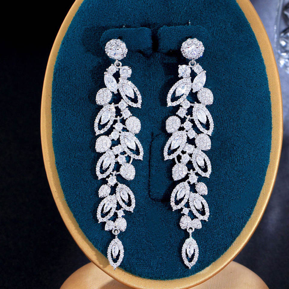 Leaf Style Cubic Zirconia Dangle Earrings