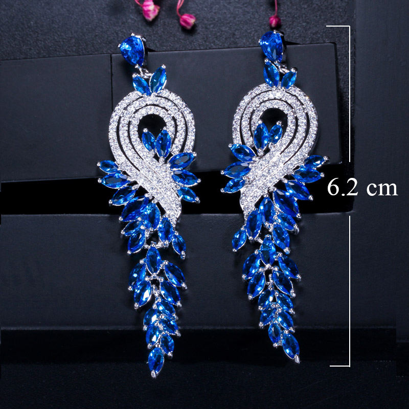 Long Leaf Shape Cubic Zirconia Drop Earrings