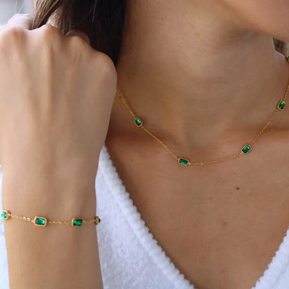 Green CZ Emerald Necklace & Bracelet