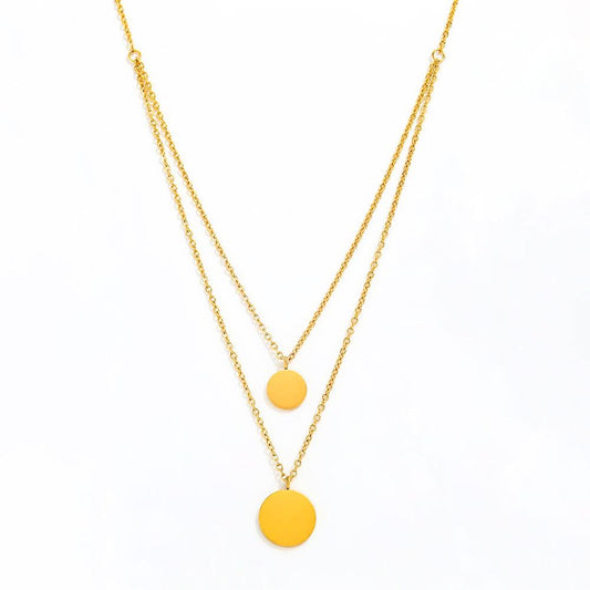 Double-layer Round Pendant Necklace | 18K Gold Plated
