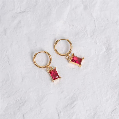 Mini Rectangle 18K Gold Plated Hoop Earrings
