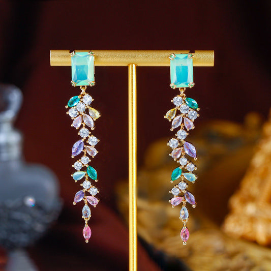 Multi-Coloured Long Dangle Earrings | Cubic Zirconia