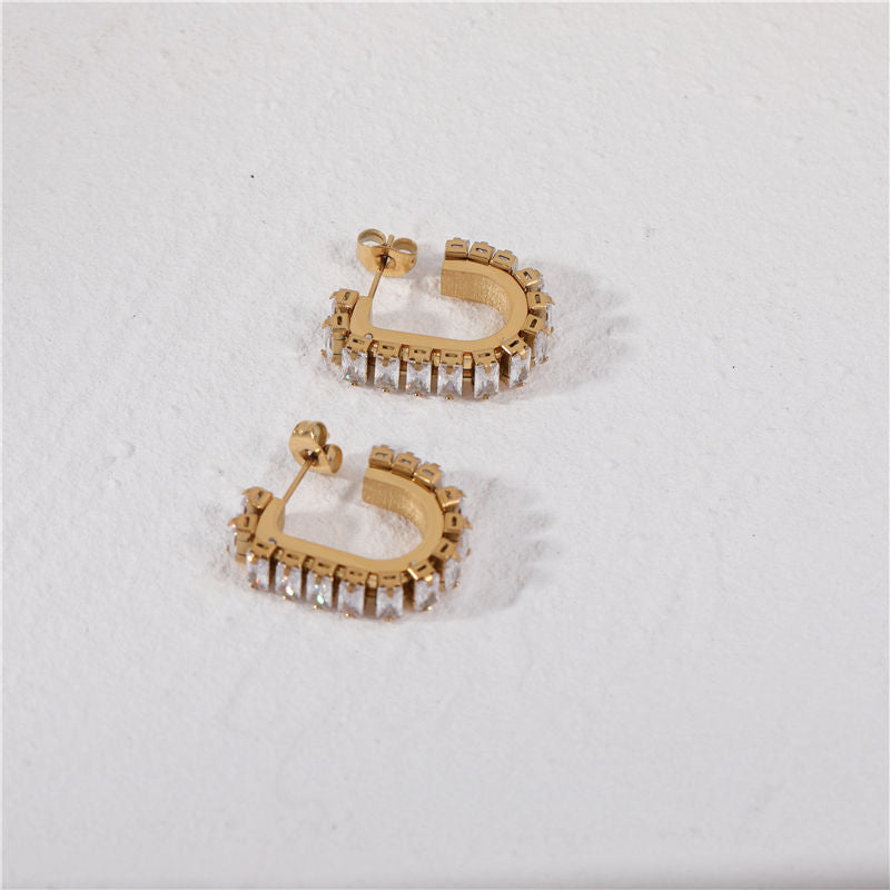 Crystal Pave 18K Gold Plated Hoop Earrings