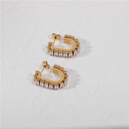 Crystal Pave 18K Gold Plated Hoop Earrings