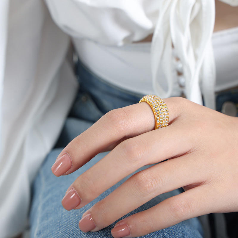 Micro Pave CZ Dome Ring | 18K Gold Plated