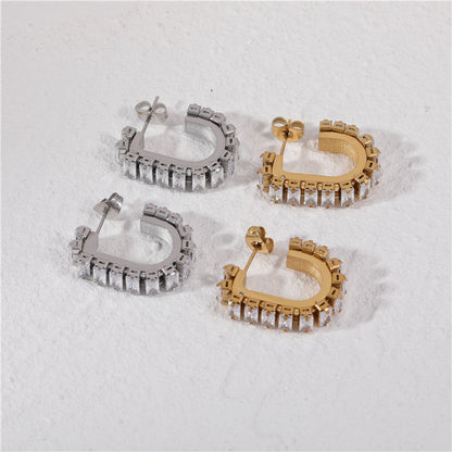 Crystal Pave 18K Gold Plated Hoop Earrings