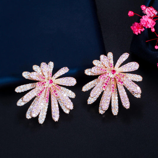 Big Flower Stud Earrings | Cubic Zirconia