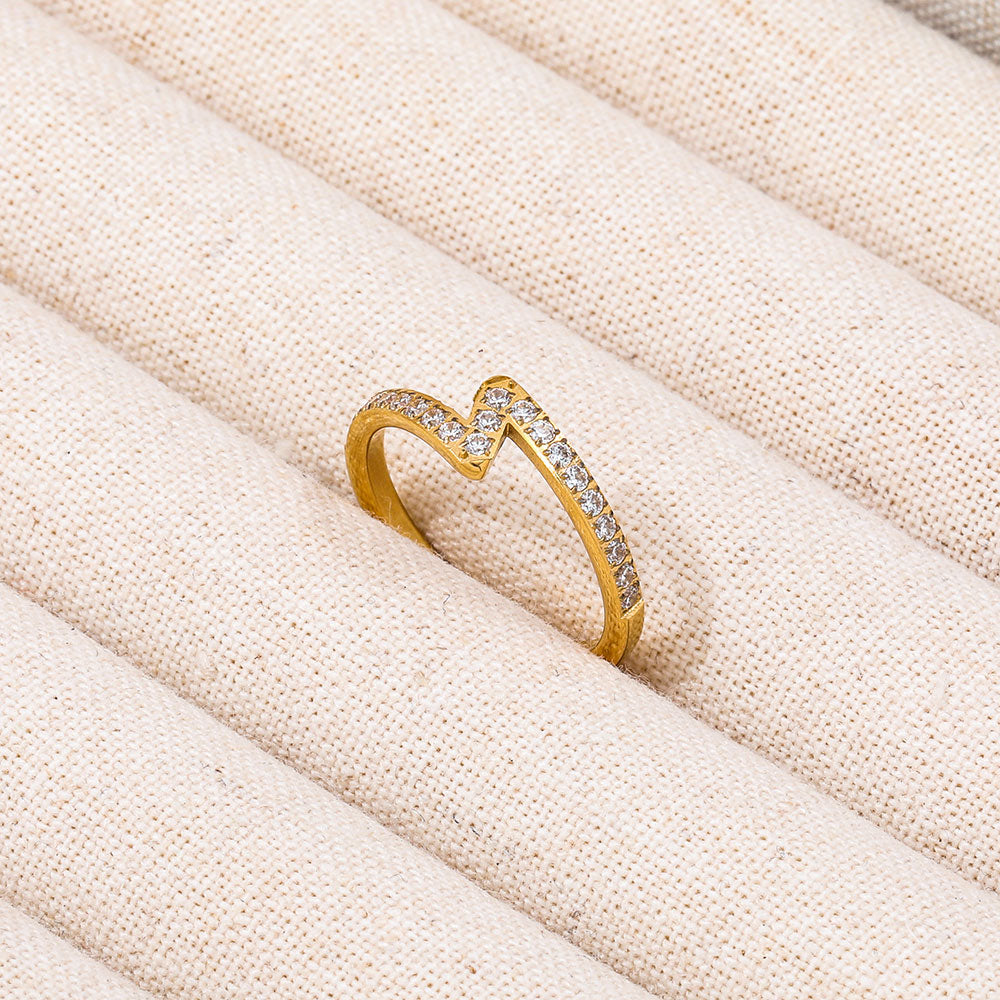 Lightning Dainty Half Pave Ring | 18K Gold Plated