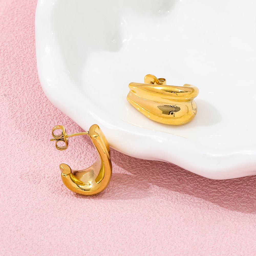 Double-layer C Shaped Earrings | 18K Gold Plated
