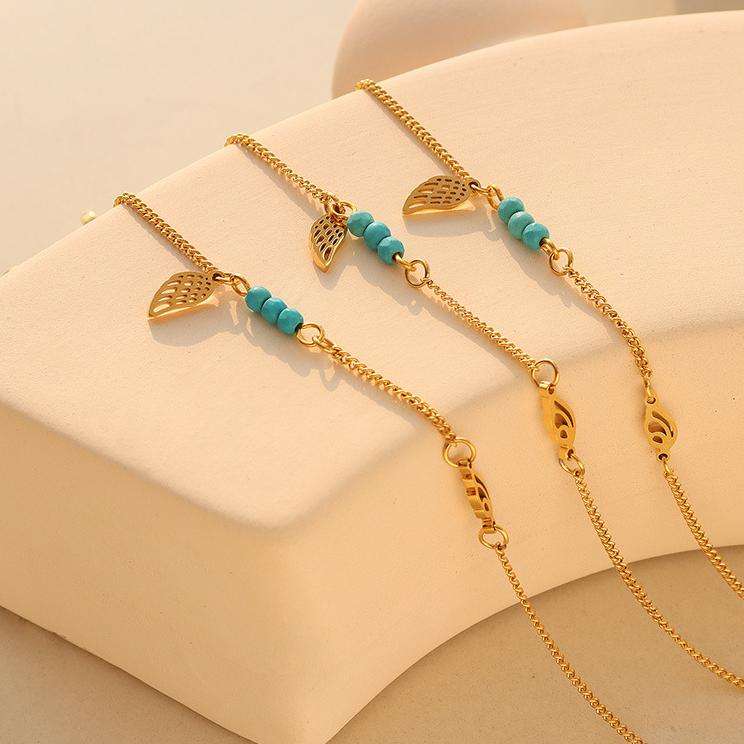 Wing Pendant Turquoise Anklet | 18K Gold Plated