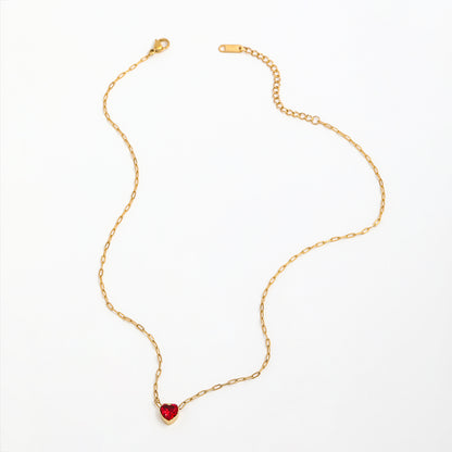 Dainty Red Heart Pendant Necklace | 18K Gold Plated