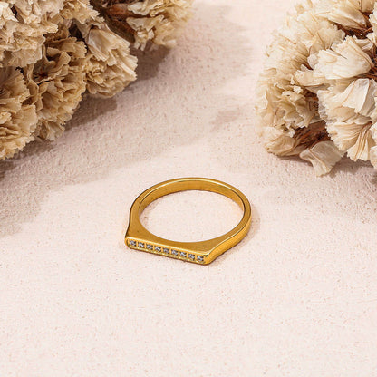 Single Row Dainty Zirconia D Ring | 18K Gold Plated