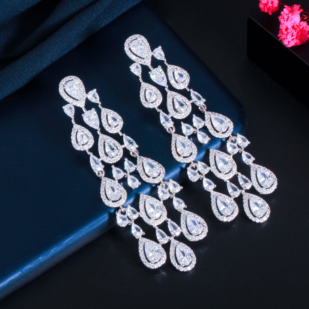 Water Drop Cubic Zirconia Tassel Earrings