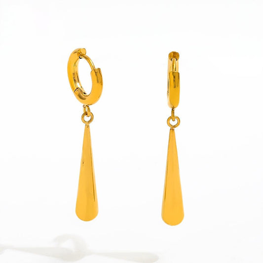 Water Drop Tassel Huggie Earrings | 18K Gold Plated