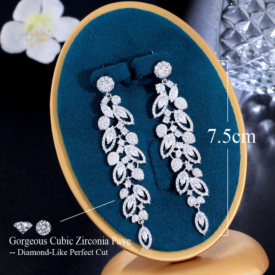 Leaf Style Cubic Zirconia Dangle Earrings