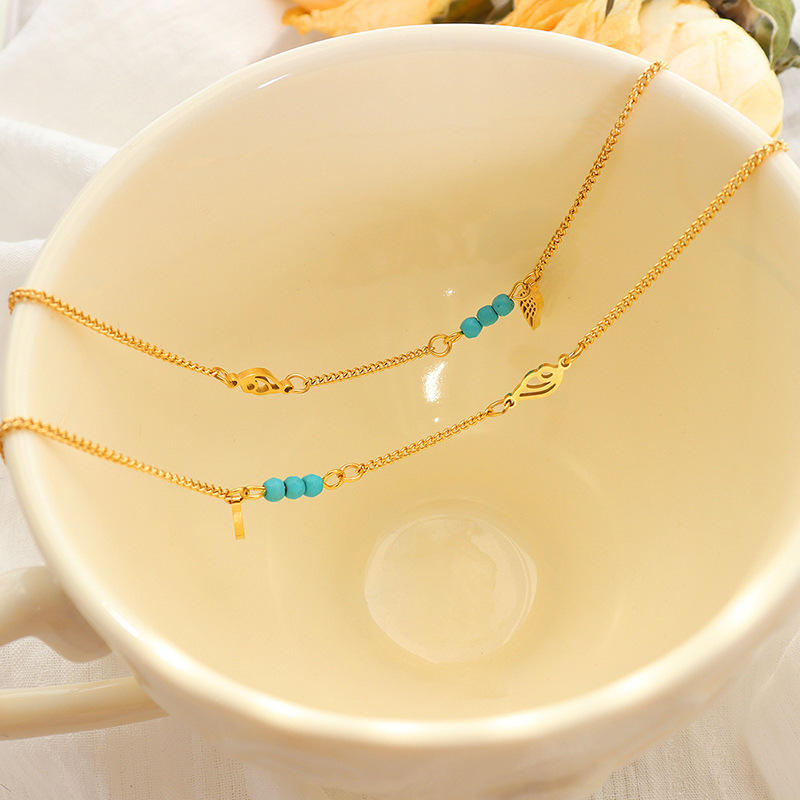 Wing Pendant Turquoise Anklet | 18K Gold Plated