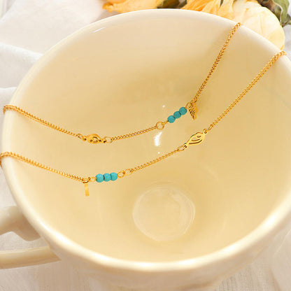 Wing Pendant Turquoise Anklet | 18K Gold Plated