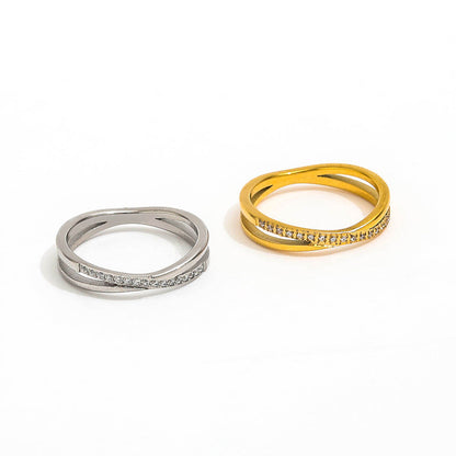 Half Pave Double-layer Cross Ring | 18K Gold Plated