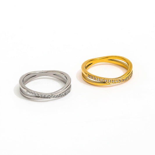 Half Pave Double-layer Cross Ring | 18K Gold Plated