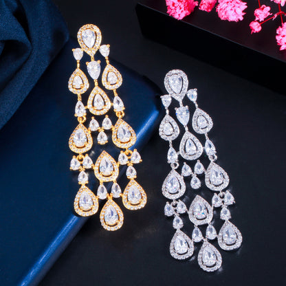 Water Drop Cubic Zirconia Tassel Earrings