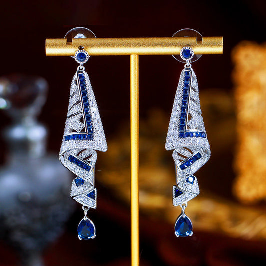Blue Long Dangle Earrings | Cubic Zirconia
