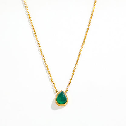 Green Water Drop Dainty Pendant Necklace | 18K Gold Plated