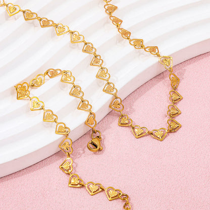 Love Heart Burst Hollow Necklace Bracelet Set