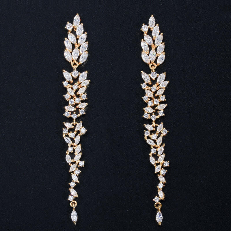 Leaf Design Cubic Zirconia Dangle Earrings