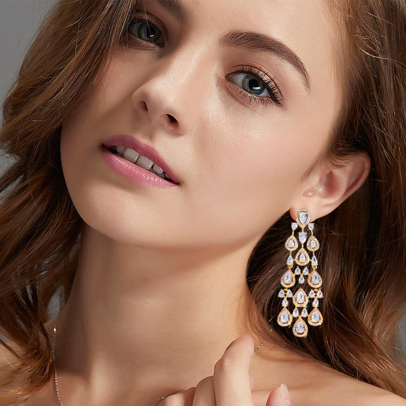 Water Drop Cubic Zirconia Tassel Earrings
