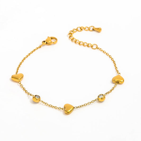 Dainty Heart CZ Bracelet | 18K Gold Plated