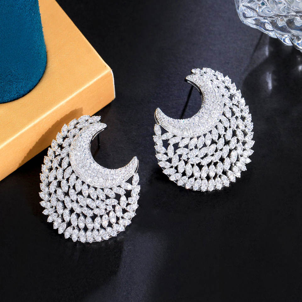 Moon Shape Cubic Zirconia Drop Earrings