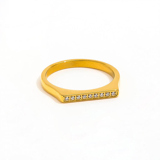Single Row Dainty Zirconia D Ring | 18K Gold Plated