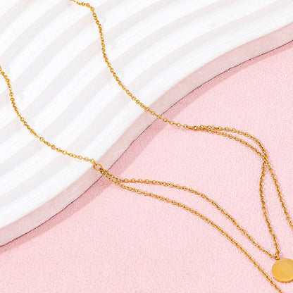 Double-layer Round Pendant Necklace | 18K Gold Plated