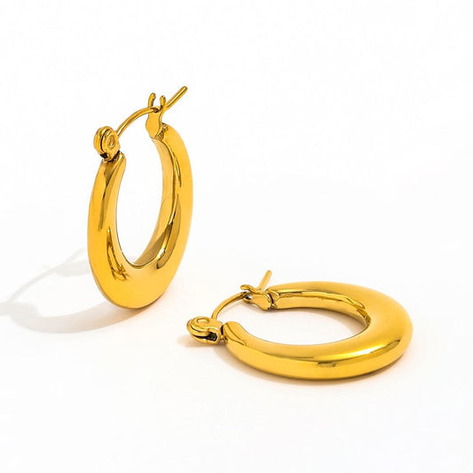 Oval Vintage Hoop Earrings | 18K Gold Plated