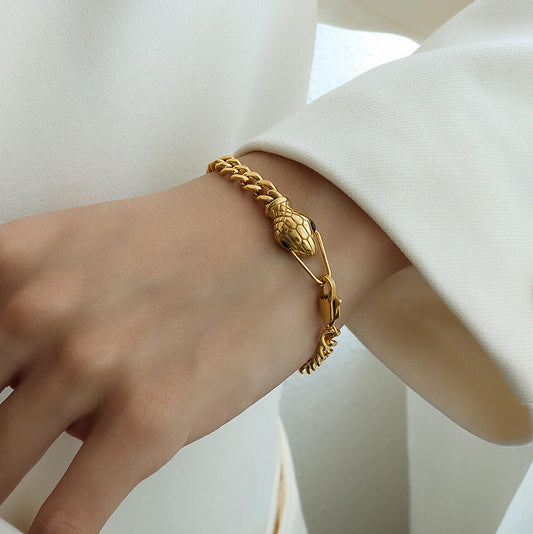 Snake's Head Link Chain Bracelet | 18K Gold Plated