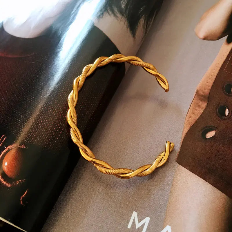 Twist Rope 18K Gold Plated Cuff Bangle
