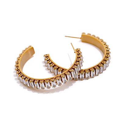 Large Cubic Zirconia 18K Gold Plated Earrings