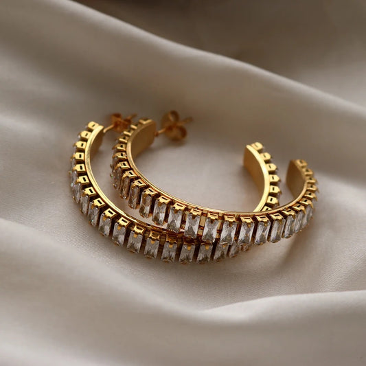 Large Cubic Zirconia 18K Gold Plated Earrings