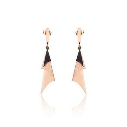 Triangular Asymmetric Shimmery Rose Gold Plated Dangle Earrings