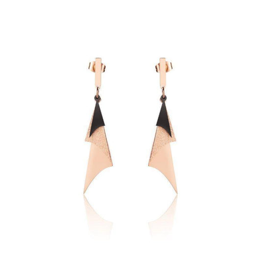 Triangular Asymmetric Shimmery Rose Gold Plated Dangle Earrings