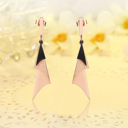 Triangular Asymmetric Shimmery Rose Gold Plated Dangle Earrings